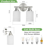 Guliaofo 2-Light Vanity Lights, Brushed Nickel Bathroom Light Fixture with Striped Textured Milky White Glass Shade, E26 Modern Vanity Lighting Fixture for Bathroom Wall Sconce Light Over Mirror
