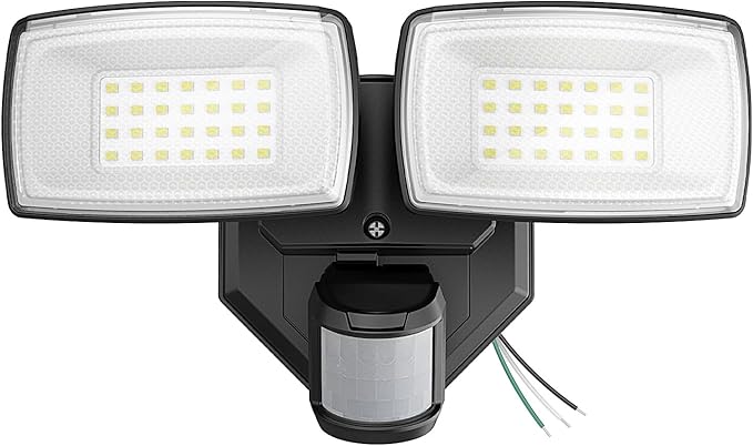 Onforu 32W 2 Head Motion Sensor Outdoor Lights, 3200LM 6500K LED Security Light Hardwired, Dusk to Dawn, Motion Detector Light for Outside, IP65 Waterproof Flood Lights for Garage, Yard(Black)