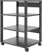5-Tier AV Media Stand with Universal Wheels, Center Stereo Components Storage Stand, DVD/CD Holder with Adjustable Hole Spacing Movable Audio Media Stand for Living Room, Game Room (4 Tiers)