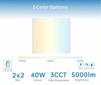 2X2 LED Flat Panel Light Emergency Battery Backup, 40W-3000K/4000K/5000K, 0-10V Dimmable, 4390 Lumens, LED Drop Ceiling Light, 100-277V, DLC and UL Listed, Ultra Thin Back-Lit (6 Pack)