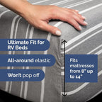 RV Short Queen Sheet Set 60 X 75 - 4 Piece RV Short Queen Bed Sheets - Soft, Breathable & Cooling - Designed for Bunks, Trailers & Campers - Fits 8” to 12" Mattress - Luxury Bedding - Grey Stripes 3