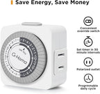 G-Homa Timers for Electrical Outlets,24 Hour Indoor Plug-in Mechanical Timer,30 Minute Intervals, Daily On/Off Cycle,1 Polarized Outlet, for Grow Light,Christmas Lights, Lamps (ETL Listed) 2 PACK