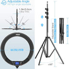 IVISII 19 inch Ring Light with Remote Controller and Stand ipad Holder,60W Bi-Color with 4 Color Soft Filters for Live Stream/Makeup/YouTube Video/TikTok/Zoom/Photography