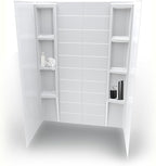White Acrylic Shower Wall Surround 36"x 60"x 80" - Waterproof, Easy-to-Install, Two Shelf Units Kit Included - Shower Wall Surround Panels - Stacked Tiles Pattern, Classic Shelves