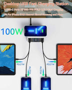 USB Charging Station,100W 8-Port Charging Station for Multiple Devices with 4 QC3.0+4 USB-C PD Ports,Wireless Charger,Multi Fast Charging Hub Charger Station for iPhone,Samsung, iPad