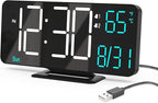 KOSUMOSU Digital Clock for Bedroom 6.7in Small Digital Alarm Clock Black, Dimming,12/24h,Date,Day of Week, Indoor Temperature,Desk Clocks for Classroom, LED Clocks for Living Room, Digital Calendar
