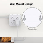 10Ft Surge Protector Power Strip - CHCORE Flat Plug Extension Cord with 8 Outlets and 4 USB Ports(2 USB C), 3 Side Wall Mount Outlet Extender for Home Dorm Room Essentials, ETL Listed, White