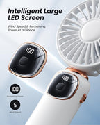 coldSky Portable Handheld Fan, 4000mAh Battery Operated 3 in 1 Multifunction Personal Travel Fans with Digital Display, 90° Foldable Desk Fans with Base, 5 Speed Lash Fan for Makeup/Office (White)