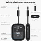 1Mii Airplane Bluetooth 5.3 Transmitter for All Headphones - Bluetooth Adapter for TV - Dual Connection - aptX Low Latency - Flying Travel, Wireless Audio Aux for MP3, Game,PC-Black
