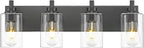 METWET 4-Light Bathroom Light Fixtures, Black Vanity Light with Cylinder Clear Glass Shade, Modern Vanity Lighting Fixtures Over Mirror, VL143-MB-4
