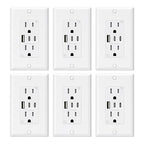 ELEGRP USB Outlets, 15 Amp Wall Outlet with 3 USB Ports, Dual USB C Ports Outlets, TR Tamper-Resistant USB Outlets Receptacles, Wall Plate Included, UL/CUL Listed, 6 Pack, White