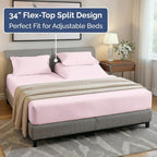 Split Head King Sheet Set – 4 Piece Flex Split Top King Sheets for Adjustable Beds - Fits 14” to 16" Mattress w/ Deep Pockets - Breathable & Cooling - Luxury Bedding and Wrinkle Free - Lavender Pink