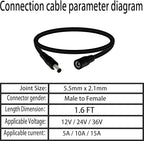 5.5mm x 2.1mm 1.6FT DC Power Extension Cable Male to Female 12V/24V 14AWG DC Connection Cable for CCTV Surveillance Camera Amplifiers LED Strip Lights Solar Panels Energy Storage Power Supply 2 pcs