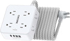 Surge Protector Power Strip - CHCORE 15Ft Braided Extension Cord with 8 Outlets with 4 USB (2 USB C) Charging Ports, Flat Plug Multi Plug Outlet Extender Charging Station for Home Office, ETL, White
