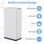 Arlopu 21.1 Gal Automatic Trash Can, 80L Stainless Steel Motion Sensor Garbage Bin, Touchless Brushed Wastebasket, W/Butterfly, Soft-Close Lid, for Living, Dinning Room, Kitchen (White)