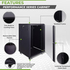 NavePoint 18U Server Cabinet Wall Mount Rack Enclosure with Caster Wheels, 2 Fans, Locking Glass Door, Removable Side Panels – 18U Network Cabinet 23.6” Deep, 19” Server Rack for IT Equipment