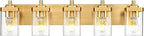 METWET Bathroom Light Fixtures, 30" Brushed Gold Vanity Light, 5-Light Modern Wall Sconces with Square Clear Glass Shade, Vanity Lighting Fixtures Over Mirror, VL194-BG-5