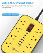 Power Strip with USB, Surge Protector Flat Plug with 8 Widely Spaced Outlets and 6 USB Ports, 14 Gauge Heavy Duty Extension Cord 6 FT, High Wattage for Workbench, Workshop, Kitchen, Garage Must Have