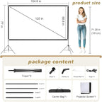 Portable Indoor Outdoor Projector Screen with Stand 120 inch Movie Screen 16:9 Format 4K HD Wrinkle-Free Foldable Design & Easy to Setup for Indoor Home Movie Theater Projector with Carry Bag