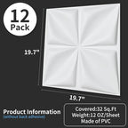 Art3d 19.7" x 19.7" (Pack Of 12) 3D Wall Panels Lucky Leaves PVC Wall Panel for Inter Decoration, Living Room, TV Background, Office, White