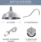 Steel Lighting Co. Large Outdoor Barn Light | Gooseneck Light Fixture | Made in America from 18-Gauge Steel | 20" Dome | 23" Gooseneck Galvanized Exterior/Galvanized Interior