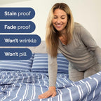 Full XL Bed Sheet Set - 4 Piece Extra Long Extended Full XL Sheets - Soft, Breathable & Cooling - Fits 8" to 16" Mattress with Deep Pockets - 54" x 80" - Wrinkle and Fade Resistant - Blue Stripes 3