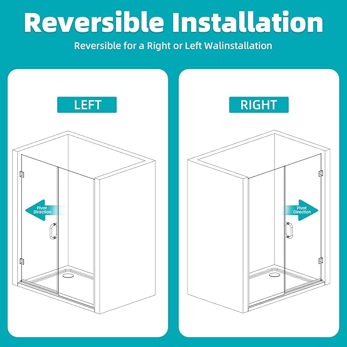 Pivot Swing Shower Door, Adjustable Width 58.9-60" W x 74" H Semi-Frameless Shower Glass Door with 5/16 in Clear SGCC Middle Frosted Tempered Glass with Nano Easy-Clean Coating (Brushed Silver)
