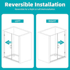 Pivot Swing Shower Door, Adjustable Width 40" W x 74" H Semi-Frameless Shower Glass Door with 5/16 in (8mm) Clear SGCC Tempered Glass with Nano Easy-Clean Coating (Matte Black)