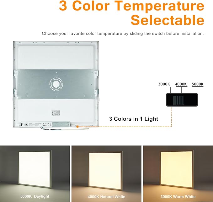 Mcacggo 12-Pack 2x2 FT LED Flat Panel Light Surface Mount, 100-277V, Triac Dimmable & 3000K/4000K/5000K Selectable, 40W Square 24x24 LED Ceiling Light Flush Mount, ETL Listed, White