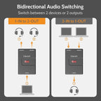 Cubilux 3.5mm Audio Selector, Bidirectional 2-In-1-Out or 1-In-2-Out 1/8-in TRS Headphone Switcher, Ultra-Compact Aluminum Case Passive Toggle A/B AUX Switch Box for PC
