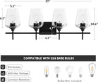 VONLUCE Bathroom Vanity Light, 4 Light Bathroom Light Fixture Over Mirror, Bathroom Wall Lamp with Clear Glass, Modern Black Vanity Lighting fixtures for Bathroom, Bedroom, Hallway