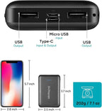 DR.PREPARE 10000mAh Heated Vest Battery Pack with Dual USB Outputs & Type C in/Output, 5V 3A Power Bank for Heated Jacket, Ultra-Compact Portable External Battery Charger, Eye Mask, iPhone, iPad