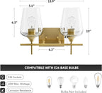 VONLUCE Bathroom Vanity Light, 2-Light Bathroom Light Fixture Over Mirror, Vanity Light Fixtures with Clear Glass, Modern Wall Sconce for Bathroom Bedroom Hallway Kitchen, Brushed Gold
