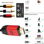 HDMI to RCA 6FT Cable with IC, HDMI Male to 3-RCA RD AV Cable Video Audio Component Converter Adapter 1080P Cable for TV HDTV DVD (
