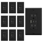 ELEGRP USB Outlets, 15 Amp Wall Outlet with 3 USB Ports, Dual USB C Ports Outlets, TR Tamper-Resistant USB Outlets Receptacles, Wall Plate Included, UL/CUL Listed, 10 Pack, Black