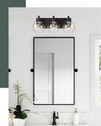 METWET Bathroom Light Fixtures, 3-Light Matte Black Vanity Light, Modern Wall Sconces with Clear Glass Globe Shade, Bathroom Wall Lights for Mirror Kitchen Bedroom Hallway, VL195-MB-3