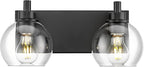 METWET Bathroom Light Fixtures, 2 Light Matte Black Vanity Light, Modern Wall Sconces with Clear Glass Globe Shade, Bathroom Wall Lights Over Mirror Kitchen Bedroom Hallway, VL195-MB-2