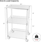 HMYHUM Acrylic Printer Stand, 3 Tier Clear Printer Cart with Lockable Wheels, Multifunctional Printer Table for Office & Home, Modern, 15.7" L x 11.8" W x 24" H
