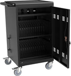 OFLILAK 36-Device Mobile Charging Cart with Charging Power Strip and Front and Rear Access Locks, Cable Management, Up to 17"", Safe Charging Cabinet for Ipads, Chromebooks, Tablets, Laptops Black