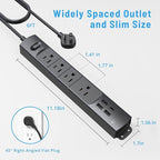 TROND Surge Protector Power Strip with USB, Ultra Thin Flat Plug 6ft Long Extension Cord 1625W, 3 USB A & 1 Type C, 4 AC Outlets 1440J Surge Protection Wall Mount for Home Office Dorm Room, Black