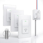 Wireless Light Switch and Receiver Kit (3V1), Self-Powered (No Battery Required), No WiFi Needed, Remote Control Lighting Switch for Indoor and Outdoor Light Fixtures, 4-Way
