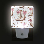 Pigsaly Led Night Light Cowgirl Boots Bows Night Light Plug in Wall Lamp Smart Dusk to Dawn Sensor Nightlight Led Lamp Energy Saving Lights Gift for Kids Room Bedroom Bathroom Hallway