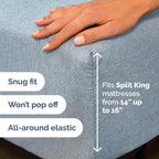 Split Head King Sheet Set – 4 Piece Flex Split Top King Sheets for Adjustable Beds - Fits 14” to 16" Mattress w/ Deep Pockets - Breathable & Cooling - Luxury Bedding and Wrinkle Free - Heathered Blue