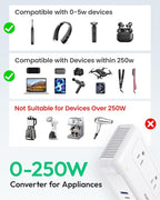 vansoet 220V to 110V Converter for European Travel, Voltage Converter US to Europe, Universal Travel Adapter with 2 USB C Ports & 1USB-A Port, Power Plug Combo for Curling Iron Hair Straighteners