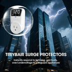 Smart Surge Protector Voltage Stabilizer Fireproof UL94V-1 Wall Mount Surge Protector Outlet for Refrigerator, TV & Heavy-Duty Appliances w/Real-Time Monitoring & Custom Voltage 80V-140V