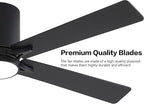 WINGBO 52" DC Flush Mount Ceiling Fan with Lights, 6-Speed Reversible DC Motor, 3CCT, Low Profile Hugger Ceiling Fan for Living Room Bedroom Kitchen, Black Finish and Black/Walnut Blades