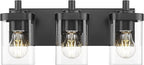 METWET Bathroom Light Fixtures Over Mirror, 3-Light Matte Black Vanity Light with Square Clear Glass Shade, Modern Wall Sconces, Vanity Lighting Fixtures, VL194-MB-3
