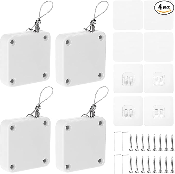 MECCANIXITY Punch-Free 800g Automatic Sliding Screen Door Closer, Multifunctional Storm Sensor Door Closer with Steel Drawstring for Bedroom Storm Bathroom Study Room (White Pack of 4)
