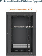 Tecmojo 12U Wall Mount Rack Cabinet, Heavy-Duty 176 Lbs High Load Capacity, 19” Enclosed Server Network Rack with 2 Colling Fans, Mesh Door, 23.6” Deep – Elite Collection