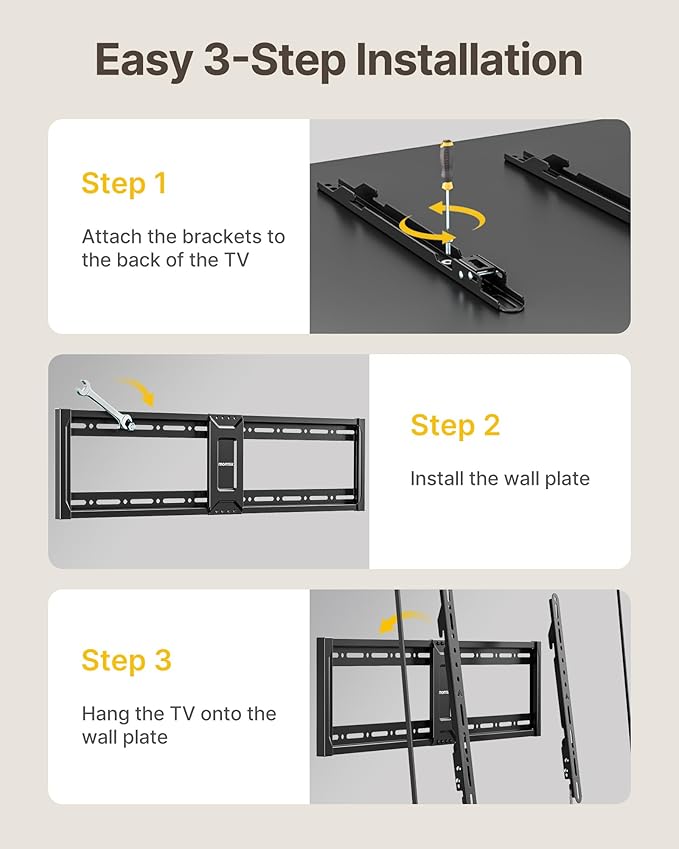 monTEK Heavy Duty Fixed TV Wall Mount for 43–95 Inch TVs, 1.1" Ultra Slim Low Profile Bracket, 200 lbs Capacity, Max VESA 800x400mm, Fits 16"/18"/24" Studs, Space-Saving for Large Flat & Curved TVs